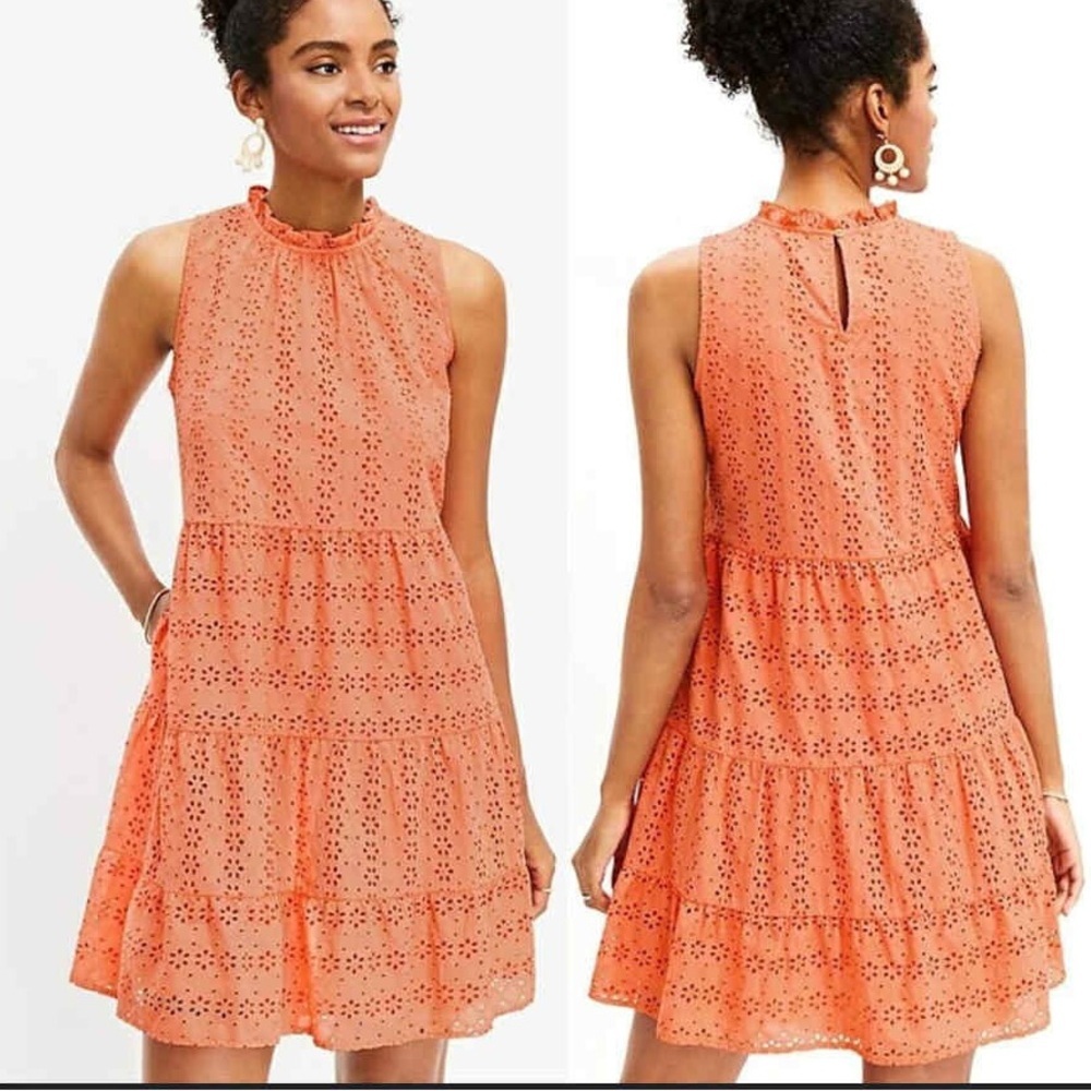LOFT Coral Eyelet Mini Dress